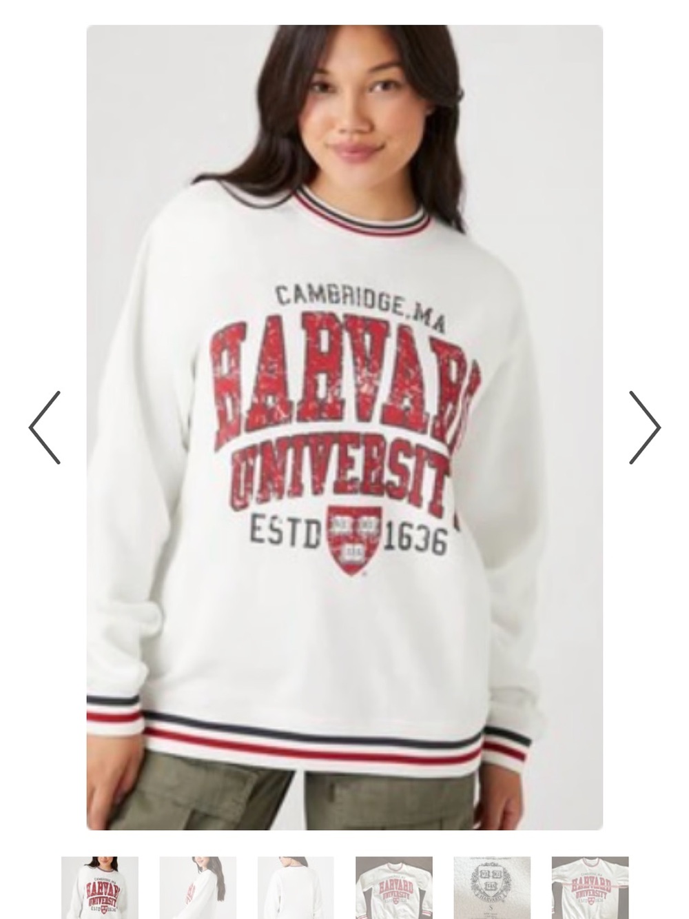 Harvard University est 1636 White & Red Crewneck Sweatshirt
